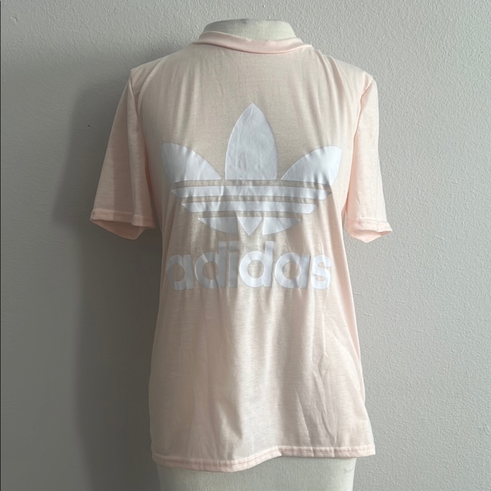 Adidas Soft Peach Tee with White Trefoil